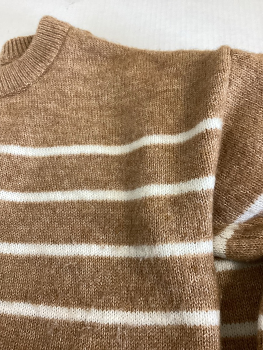 Designer $89 JASON WU Wool Classic Crewneck Americana Striped Sweater Camel - Picture 9 of 11